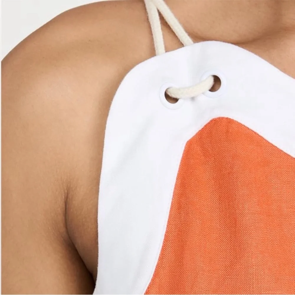STAUD Renata Linen Orange and White Wavy Dress - Picture 2 of 5